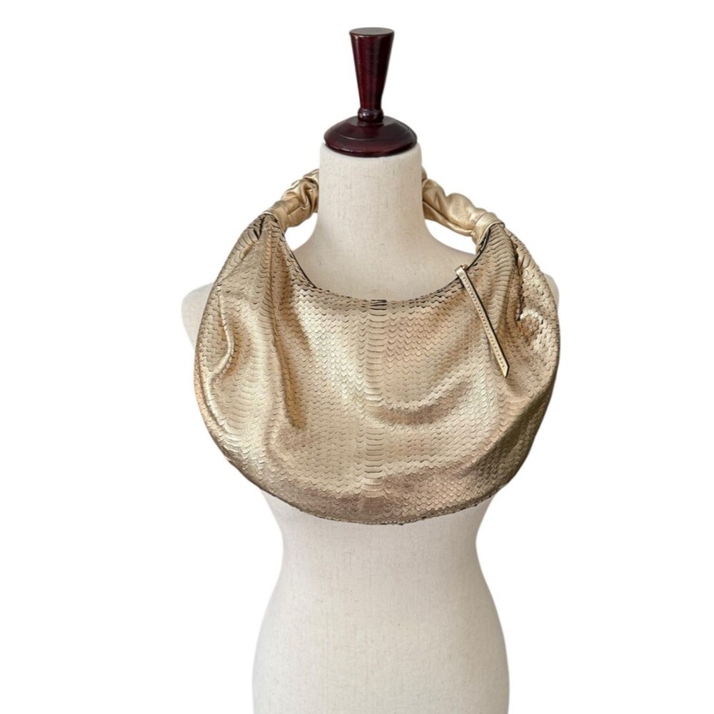 LDT  Metallic Gold Textured Hobo Bag with Braided Handle LN
